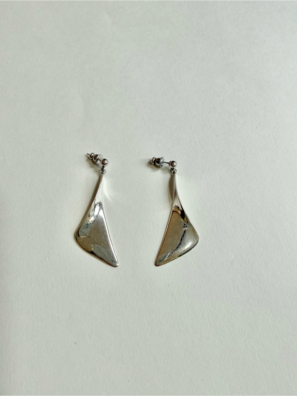 Vintage Sterling Silver Sculptural Modernist Drop Earrings